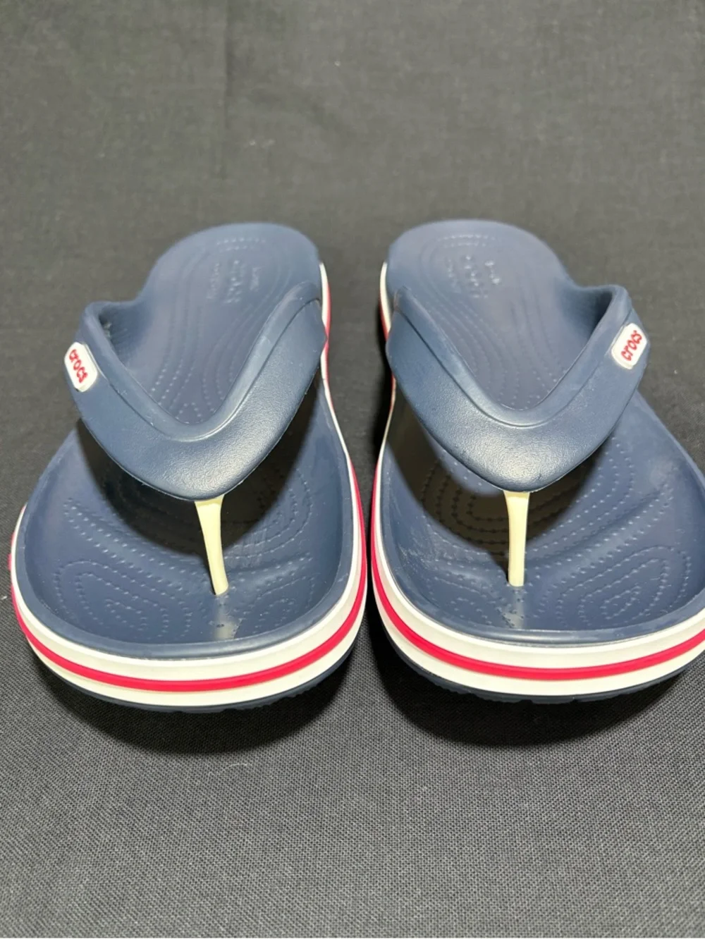 CROCS Unisex Red, White & Blue Bayaband Flip Flops Men’s Size 10